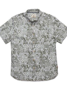 Surfside Supply Sage Green Tropical Leaf Print SS Button Up Shirt/10365